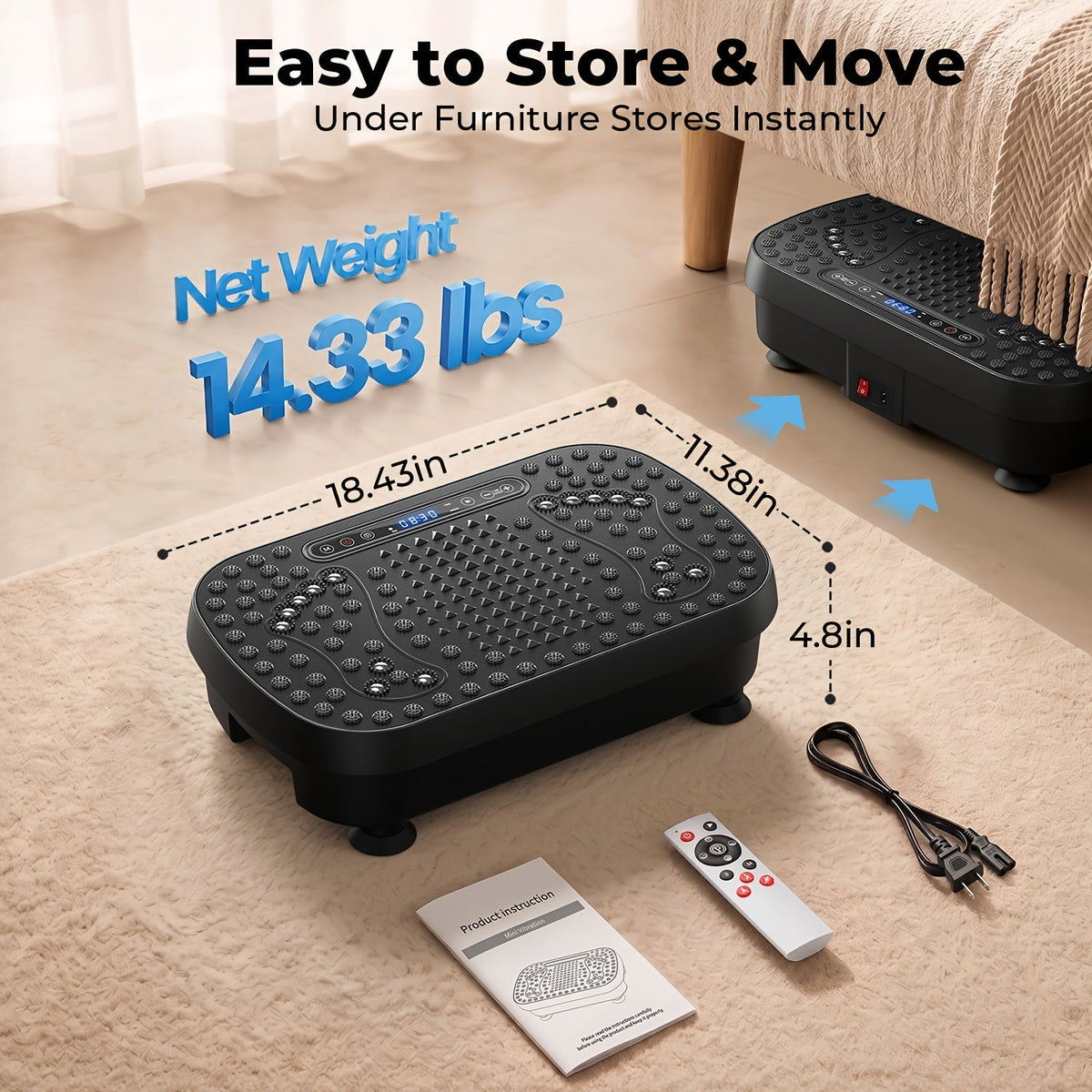 Vibration Plate Whole Body Workout Machine for Lymphatic Drainage – Silent Motor Adjustable Speed Home Gym Fitness Platform for Weight Loss Muscle Toning in White & Black