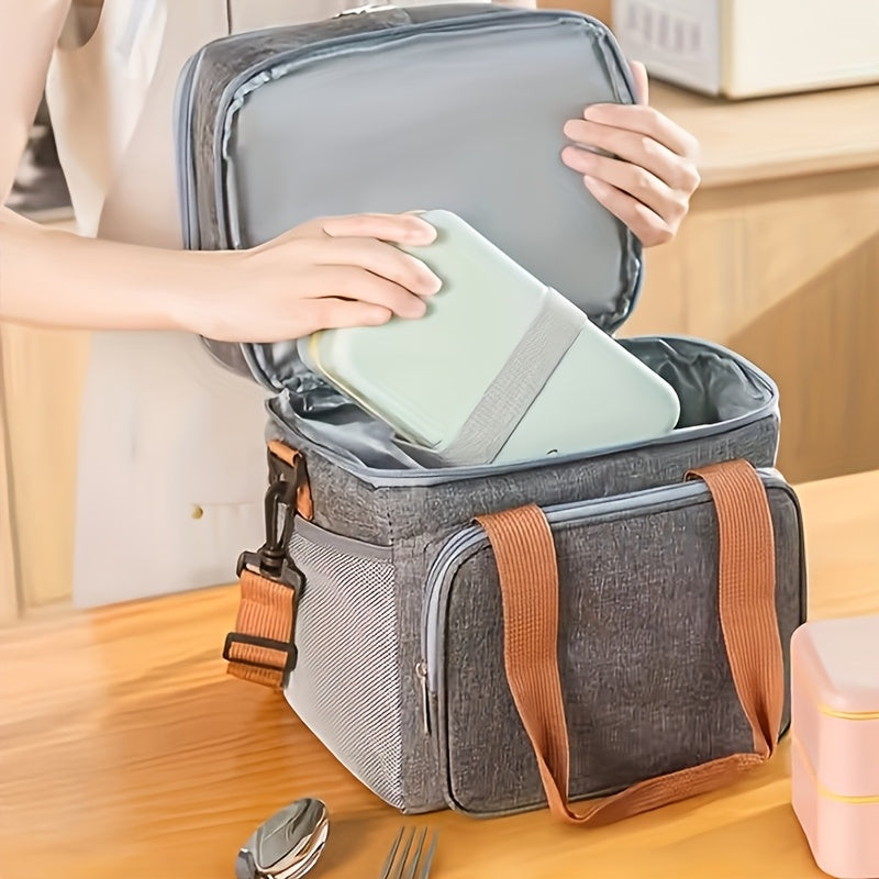 Insulated Lunch Bag Expandable Double-Layer Leakproof Cooler Tote with Adjustable Shoulder Strap, Durable Lunch Box for Work Office Picnic & Beach, Lightweight Thermal Bag for Men and Women