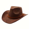 Wide Brim Western Cowboy Hat Unisex Retro Fedora Style – Outdoor Travel Beach Festival Costume Hat for Men Women, 7 Colors Brown Black Khaki Beige Grey White