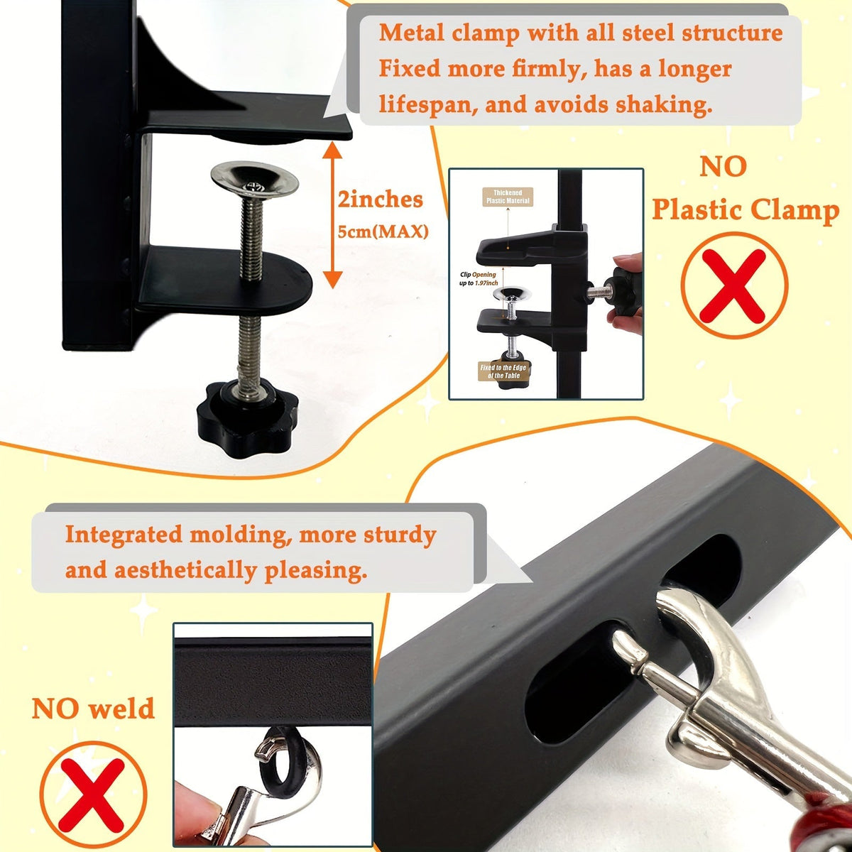 Dog Grooming Arm with Clamp 36 Inch Adjustable Heavy-Duty Iron No-Sit Haunch Holder 3-Section Design Small Medium Dogs Cats Colorful Positioning Ropes Professional Pet Grooming