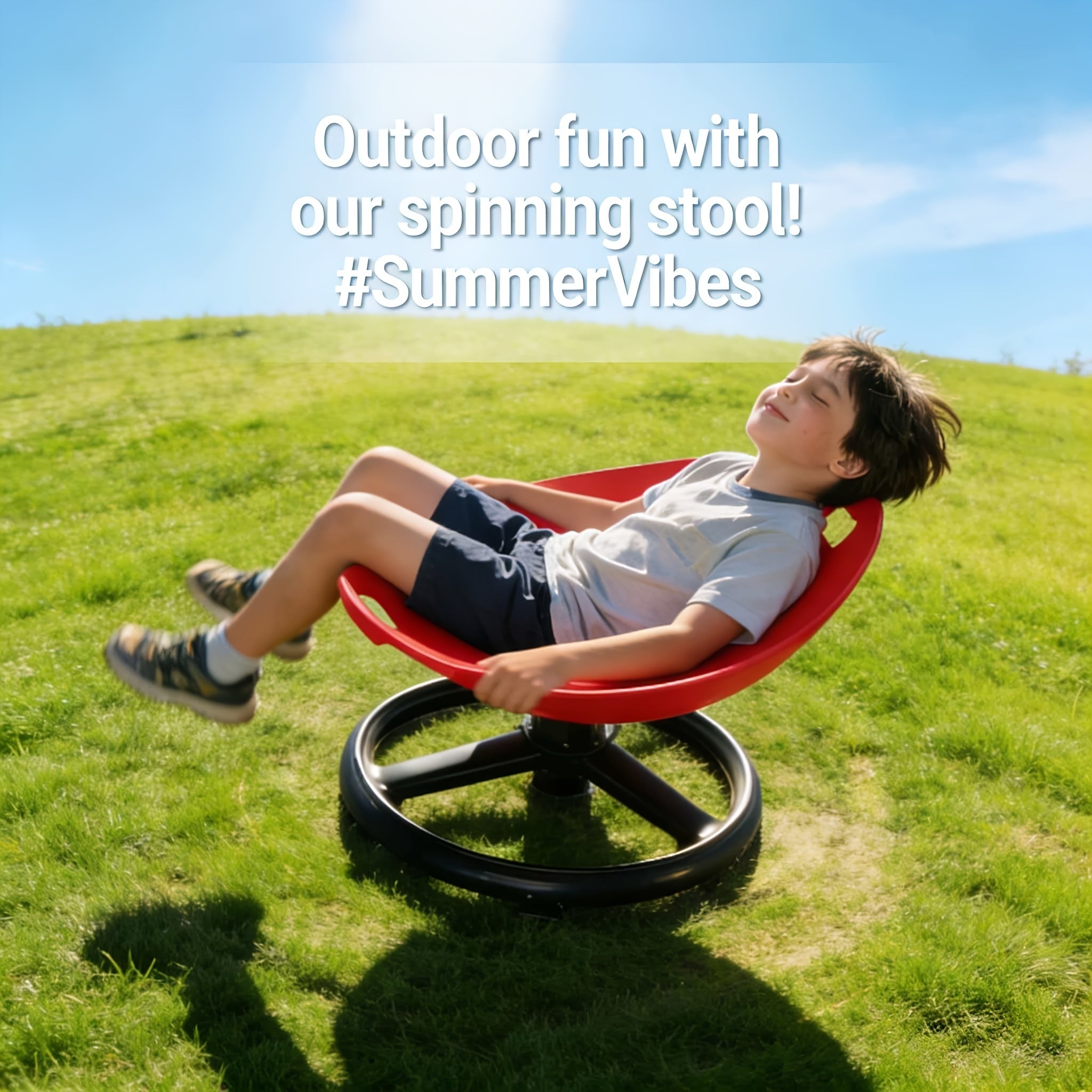 Spinning Sensory Chair for Kids with Autism & ADHD – Durable Plastic & Metal Indoor Outdoor Balance Coordination Vestibular Therapy Seat in Red & Blue for Children Sensory Play