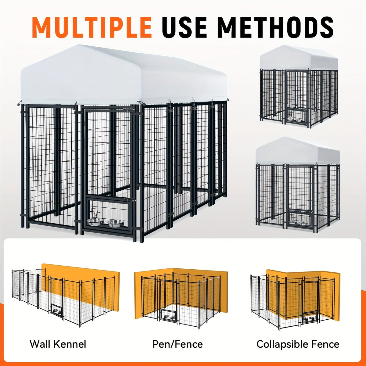 Large Dog Enclosure Outdoor Heavy Duty Welded Wire Steel Dog Playpen with UV-Resistant Roof Cover Secure Lock Pet Pen for Big Dogs Exercise Play Area Backyard Patio 3 Sizes