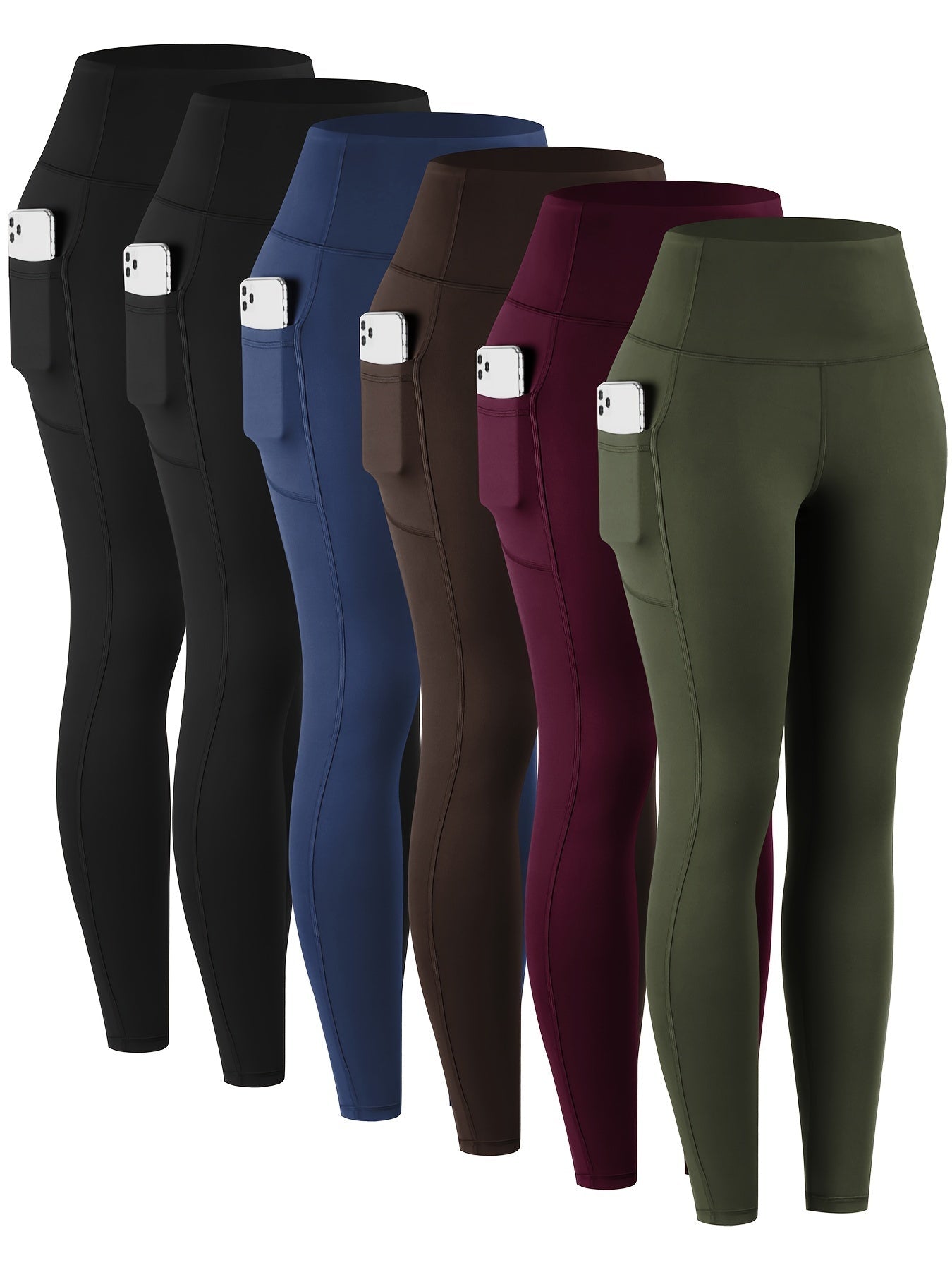 High Waist Leggings with Pockets Women 6 Pack Buttery Soft Tummy Control Yoga Pants Multicolor Sets S-XXL