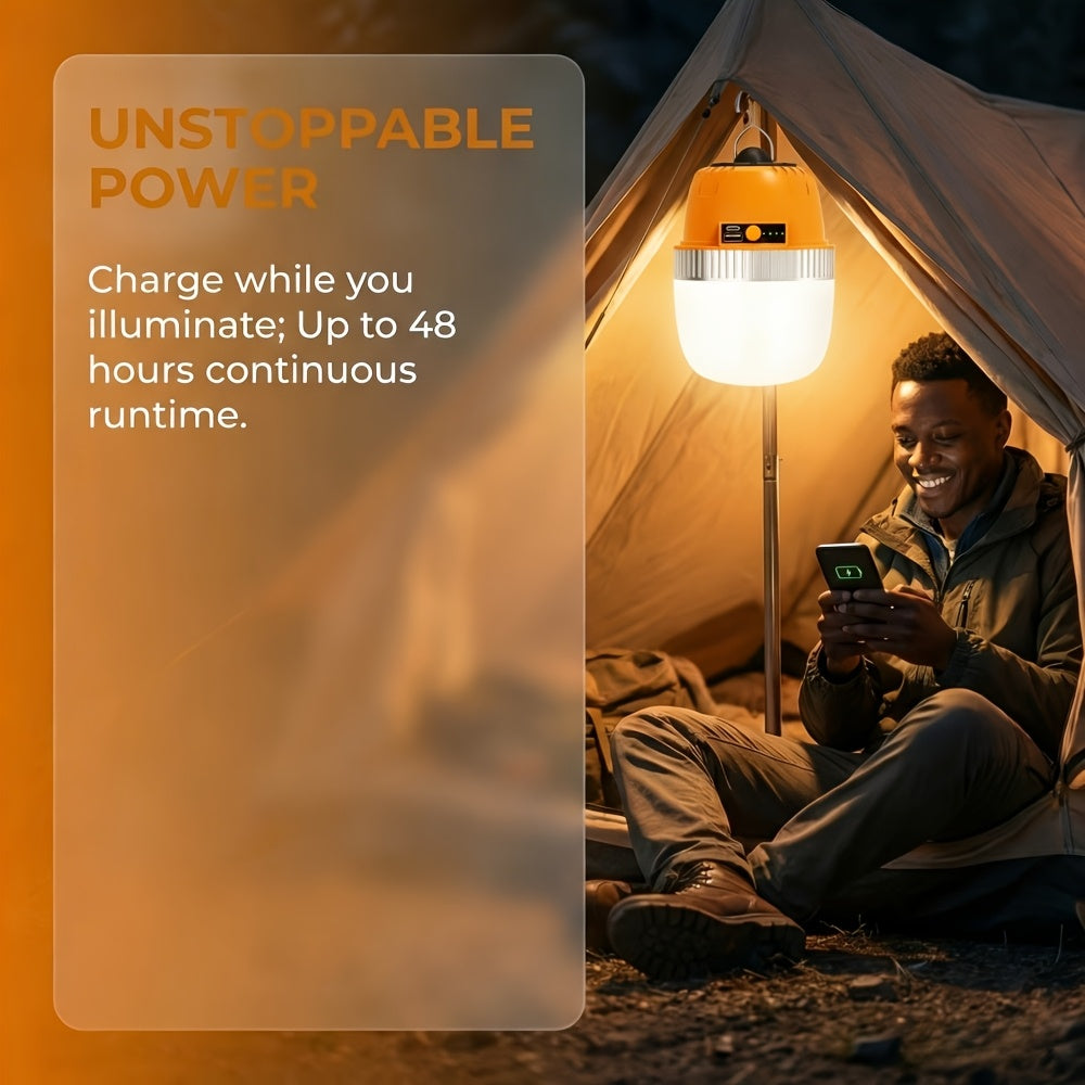 LED Camping Lantern USB Rechargeable with Built-In Power Bank, Ultra-Bright Portable Hanging Tent Light for Camping BBQ Patio Outdoor Emergency, Charges Mobile Phones, Freestanding & Hanging Design