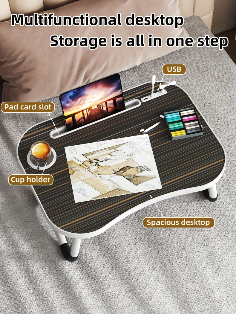 Foldable Laptop Desk Portable Bed Desk with Cup Holder Tablet Slot Fiberboard Lap Desk for Work Study Drawing Gaming Dining in Bed Sofa Floor Black and Walnut Home Office Gift