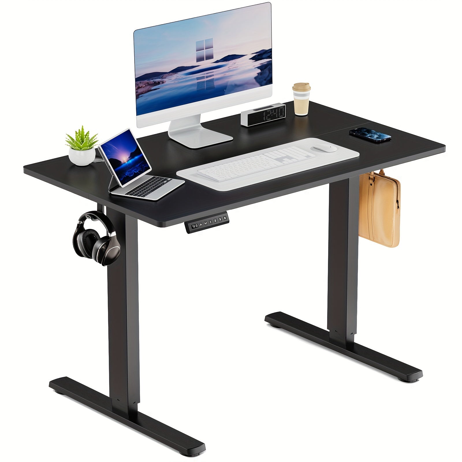 63 Inch Electric Standing Desk Height Adjustable Sit-Stand PC Workstation Wood Desktop Home Office Gaming Room Bedroom 3 Colors 3 Sizes