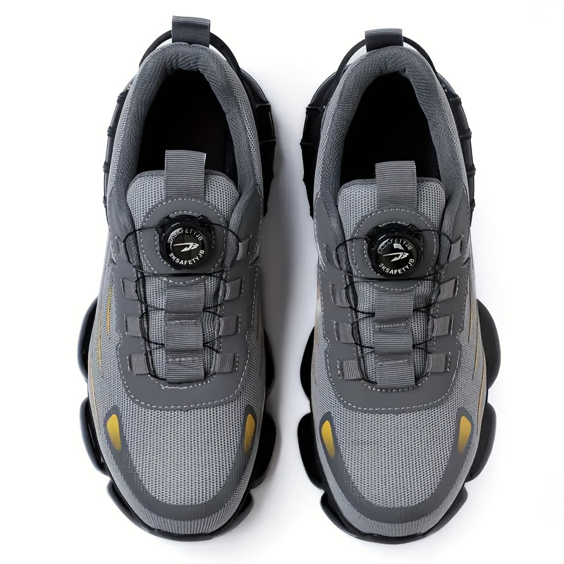 Men's Breathable Work Shoes - Durable Safety Shoes with Reflective Stripes, Lightweight Cushioned Sole for Industrial, Construction and Casual Wear, Available in Black and Grey, Sizes US 6 to 11