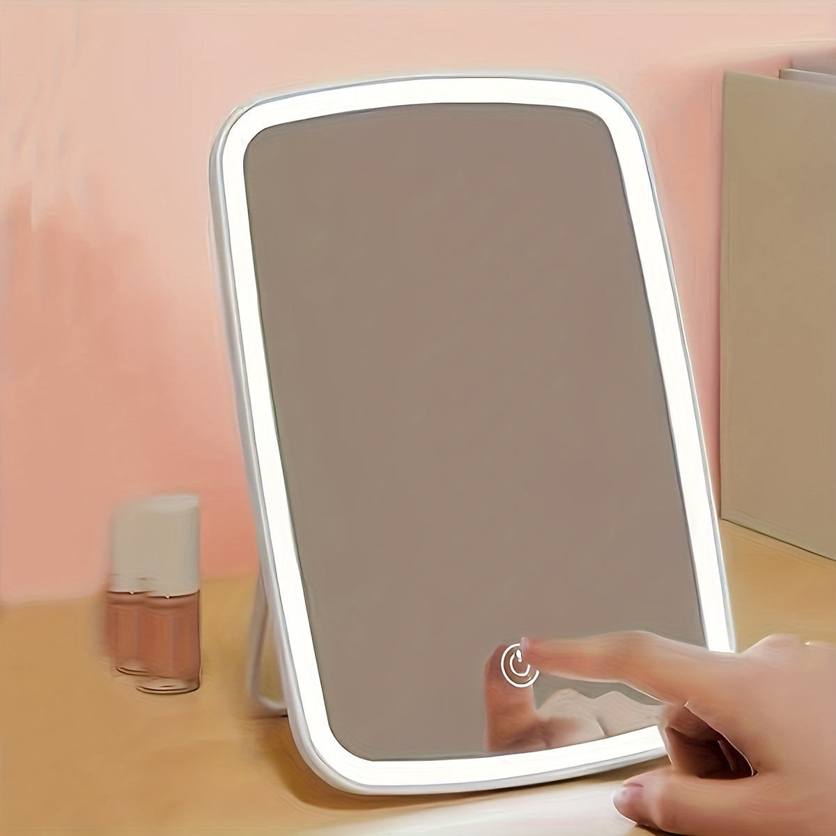 LED Makeup Mirror with Touch Sensor – 3 Lighting Modes (White, Daylight, Warm), Adjustable Brightness, Portable Folding Vanity Mirror, USB Charging, Compact Travel & Desktop Cosmetic Mirror