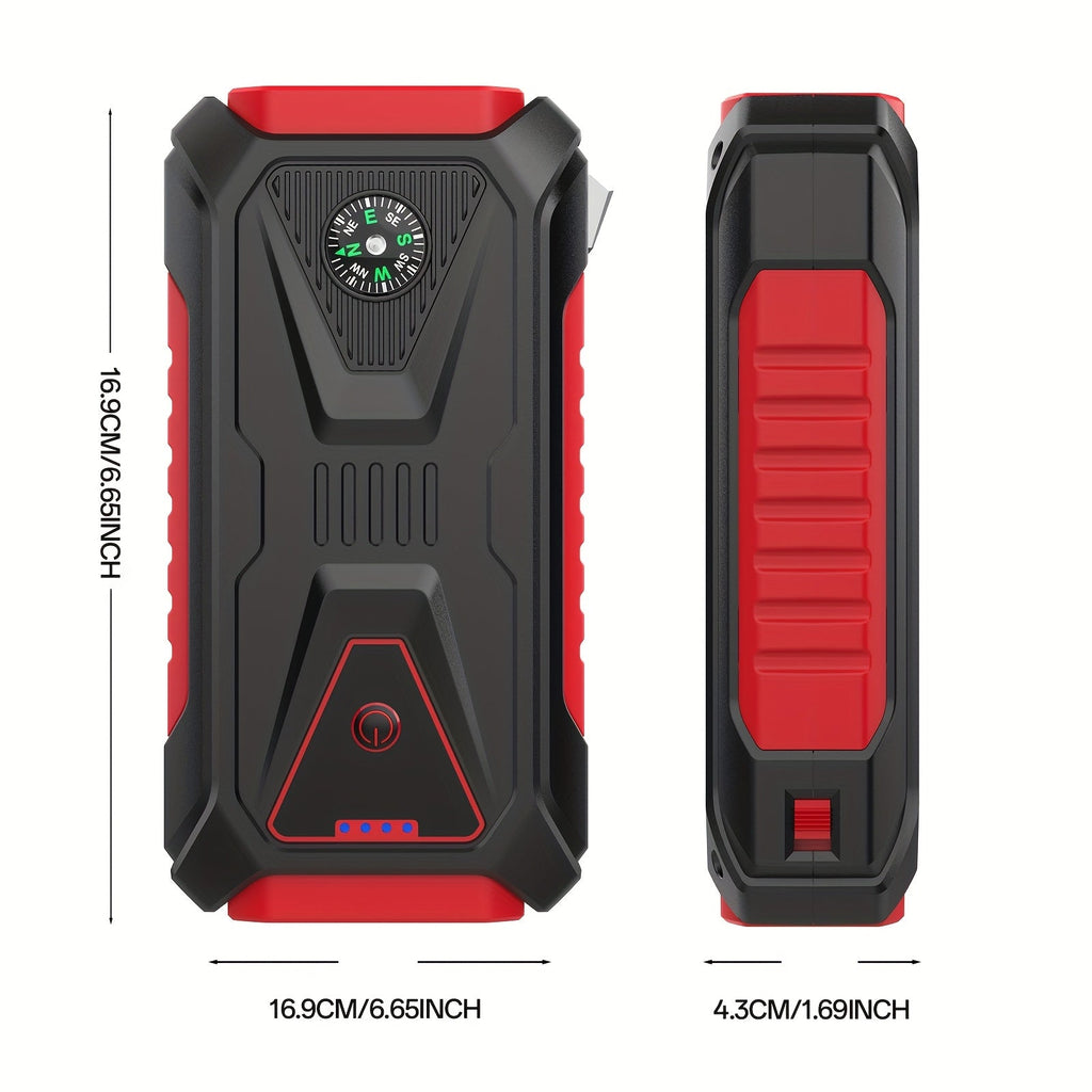 5000A Peak Jump Starter 12V Portable Car Battery Starter for Gas & Diesel Engines – LED Flashlight, SOS Light, Safety Hammer, Compass & USB Power Bank, 74WH Lithium Battery