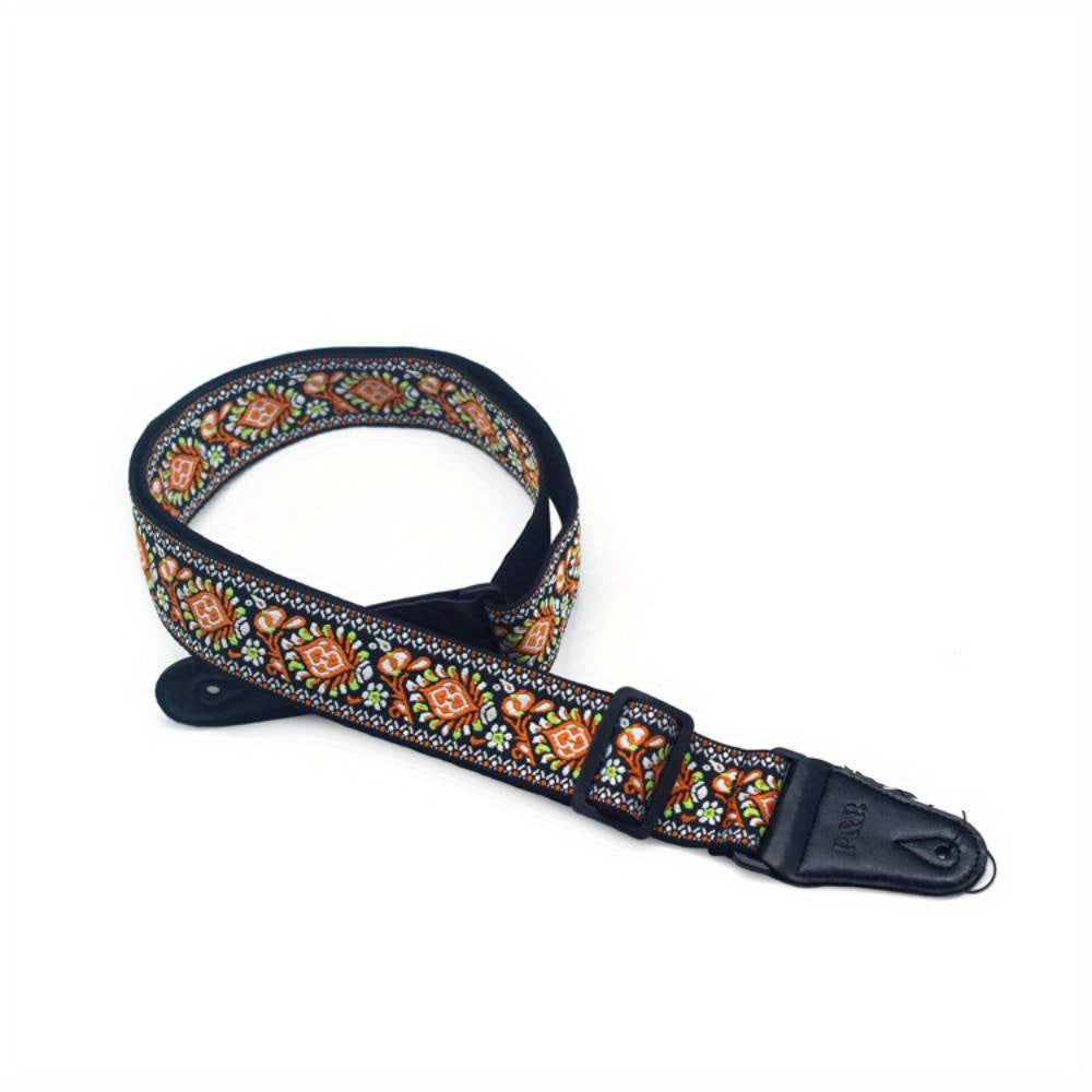 Adjustable Embroidered Guitar Strap with PU Leather Ends – Boho National Style, 35–57 Inch Length, Fits Acoustic, Electric, Classical Guitar & Bass, 11 Unique Designs