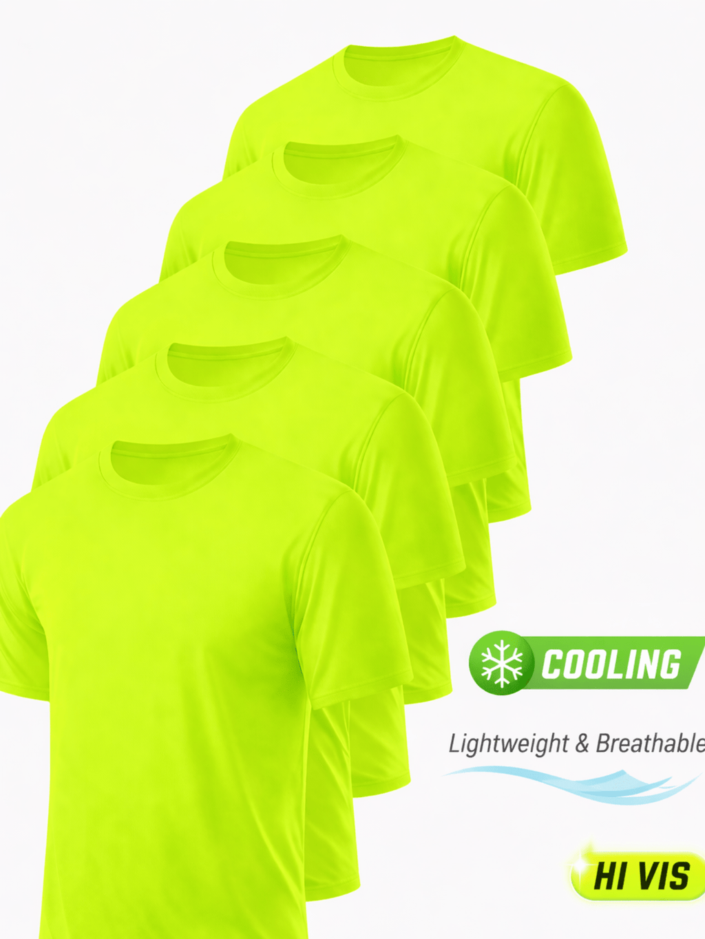 Men's UPF 50+ Safety Work Shirts 5 Pack Quick Dry Breathable Performance Tees – Fluorescent Yellow High Visibility for Outdoor Construction Landscaping Jobs, S-XXXL, Gift for Dad