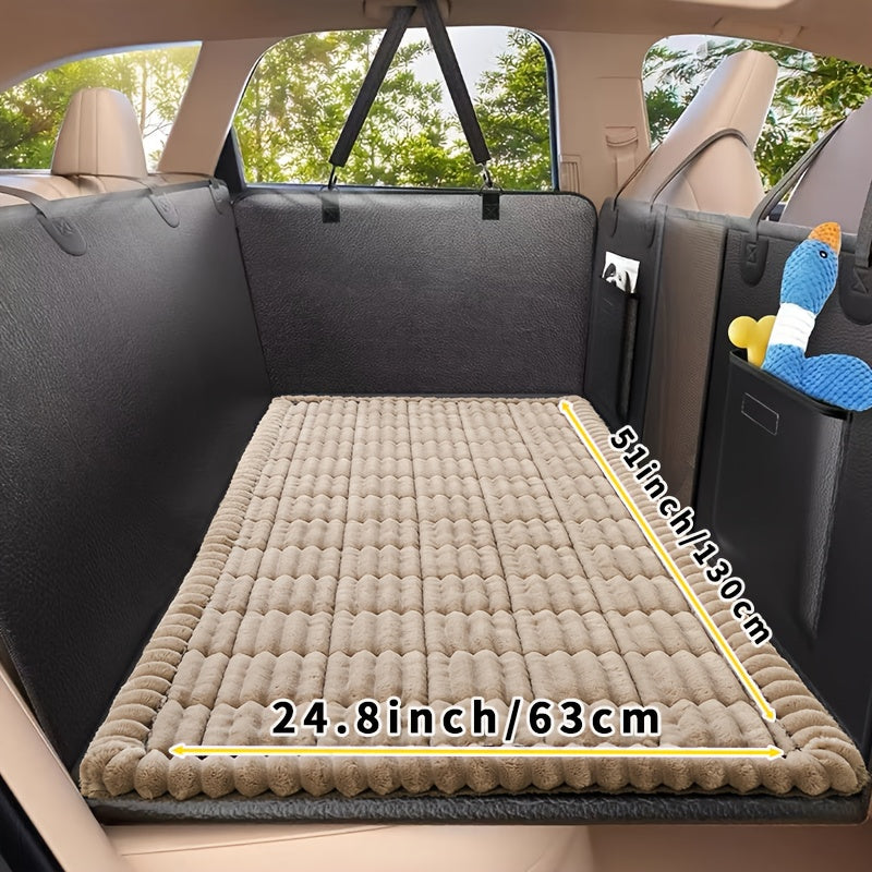 Non-Slip Car Dog Mat with Rear Extension Pad – Heavy Duty Waterproof Pet Seat Cushion Cover for Back Seat, Anti-Bite Anti-Scratch Floor Liner for SUV Sedan Truck, All Dog Sizes Small Medium Large