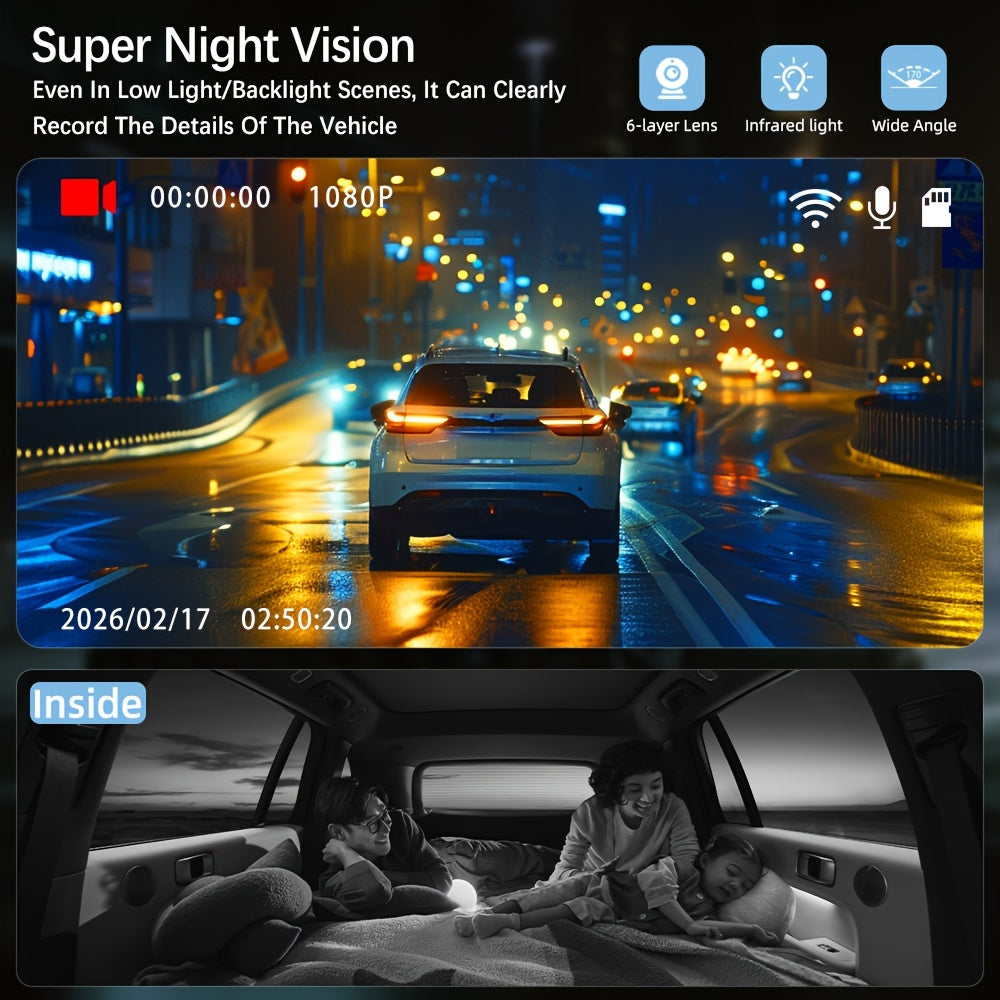 Dash Cam Front and Rear 1080P HD Dual Camera Night Vision 170° Wide Angle ADAS G-Sensor Loop Recording 24Hr Parking Mode 2 Inch IPS Screen for Cars Trucks SUVs
