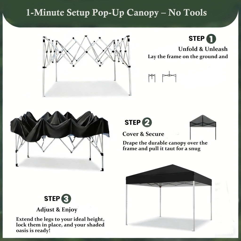 10x10 Pop Up Canopy Tent UPF 50+ Heavy Duty Steel Frame 3 Height Settings Waterproof Instant Canopy with Carry Bag for Backyard Patio Beach Camping Party Market Space Gray Black Blue Red Dark Gray Forest Green