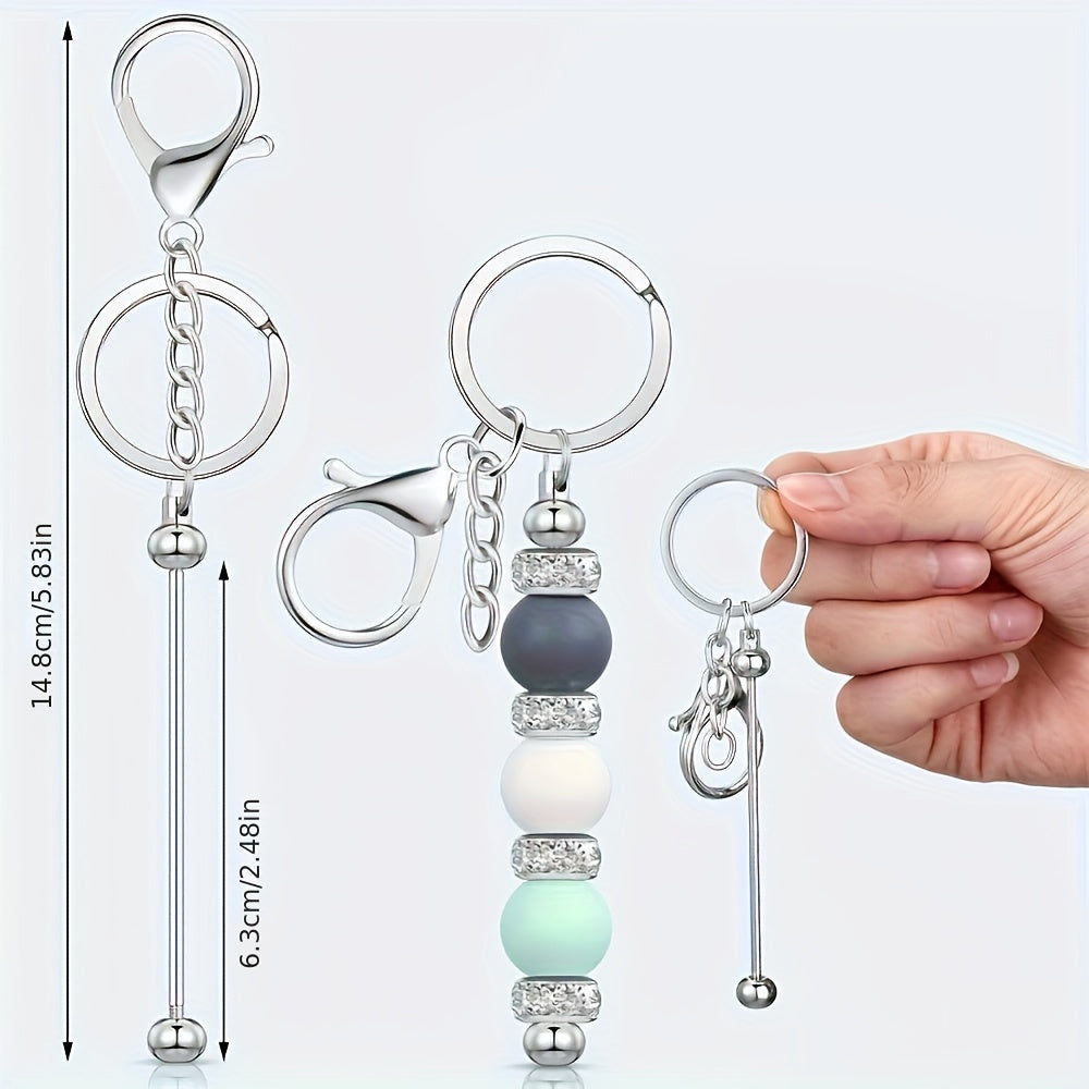 Beadable Keychain Blanks Stainless Steel DIY Kit 12 & 24pcs – Metal Keyring Pendants Gold Silver Rose Gold for Crafting, Christmas Halloween Party Favors & Handmade Gift Making
