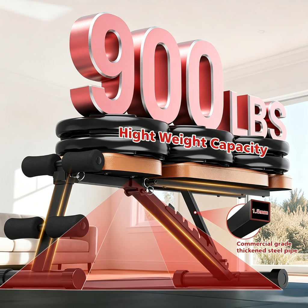 Foldable 6-in-1 Adjustable Weight Bench 770 LBS Home Gym – Flat Incline Decline Strength Training with Resistance Bands Preacher Curl Pad & Leg Developer for Full Body Workouts
