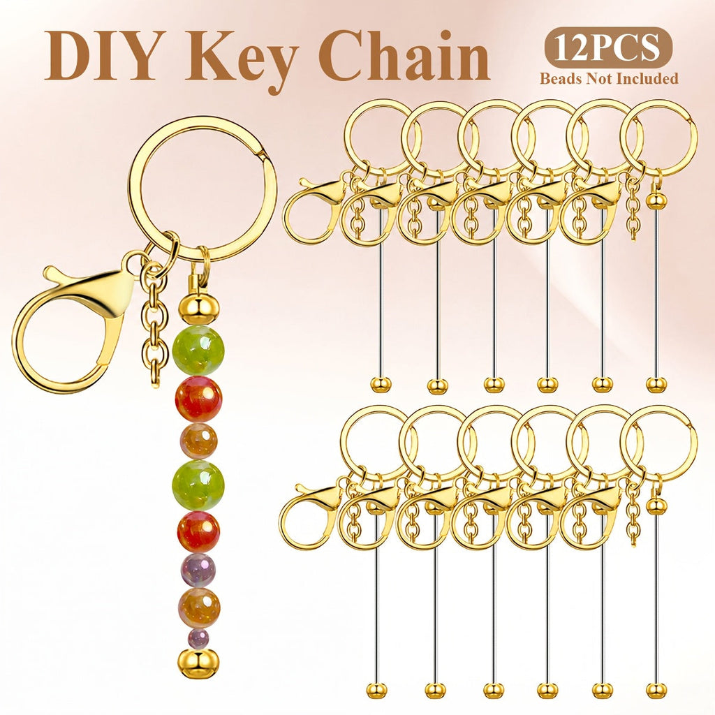 Beadable Keychain Blanks Stainless Steel DIY Kit 12 & 24pcs – Metal Keyring Pendants Gold Silver Rose Gold for Crafting, Christmas Halloween Party Favors & Handmade Gift Making