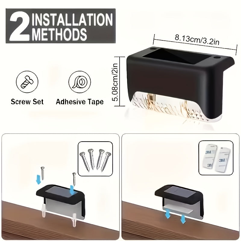Solar LED Deck Lights Outdoor Stair Step Lights Auto On Off Dusk to Dawn 12 Hour Warm White 3500K for Fence Pathway Patio Balcony Yard Weatherproof ABS Pack of 8 16 or 32 No Wiring Required