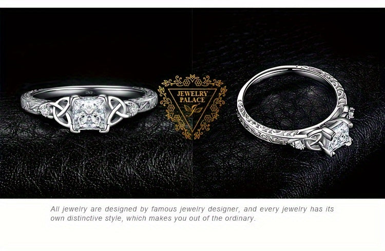 Princess Cut CZ Engagement Ring 925 Sterling Silver – Platinum Plated Cubic Zirconia Bridal Band, Sizes 4-12, Silver Yellow Rose Gold, Wedding Promise Ring with Gift Box for Women