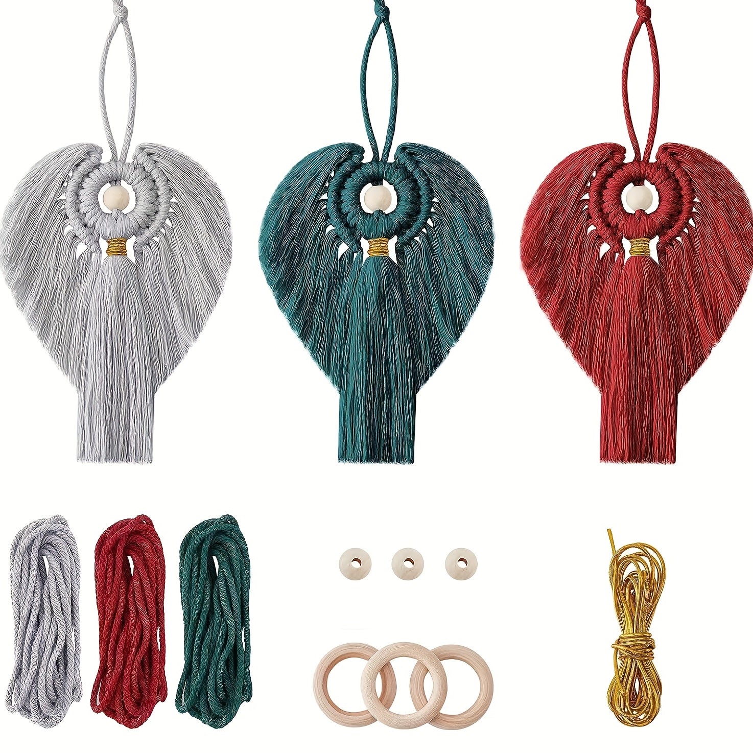 Macrame Angel Kit 3pcs DIY Christmas Ornament Wall Hanging Boho Craft Set Gift for Mom Girls Holiday Home Decor