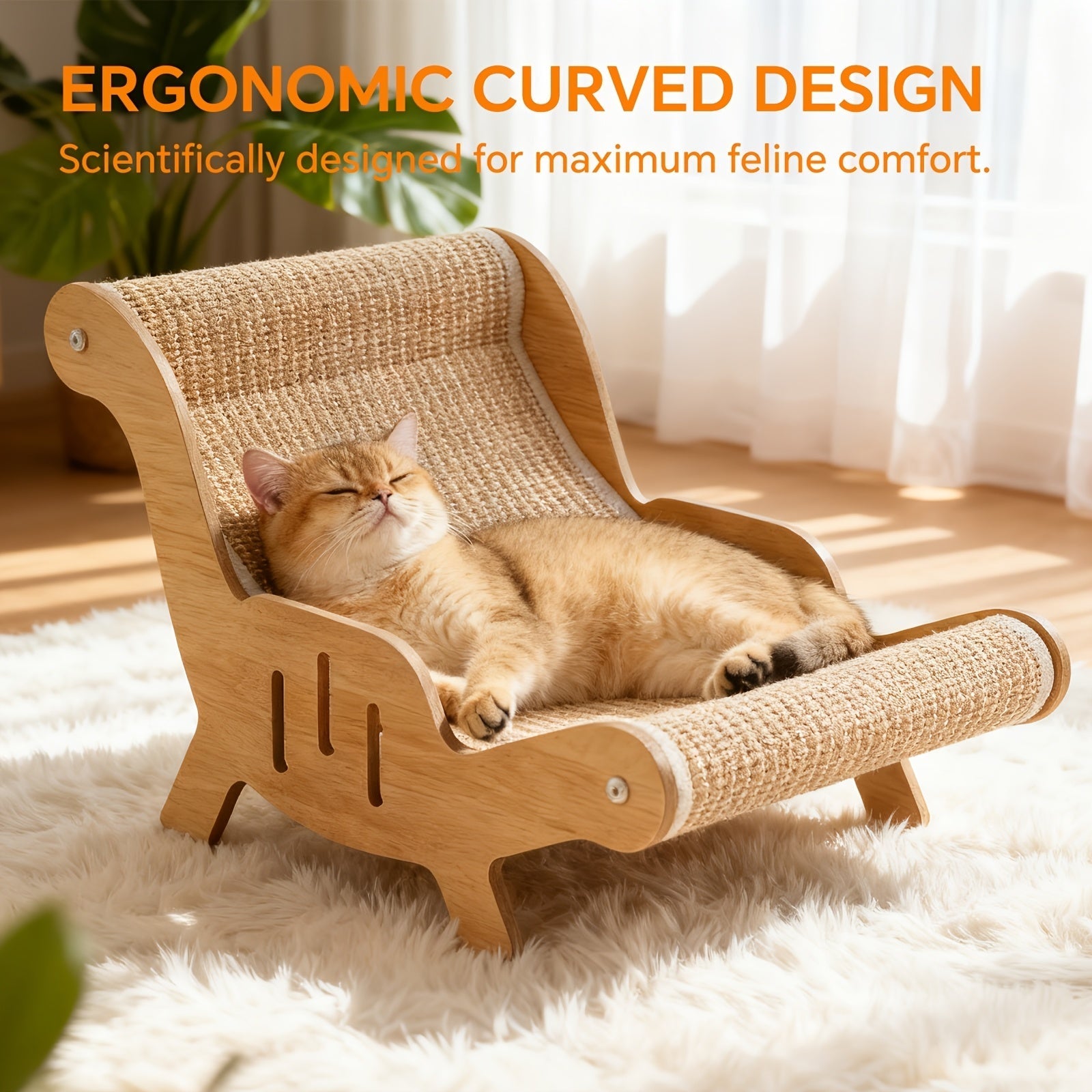 Elevated Cat Lounger Chair with Sisal Scratching Pad Cat Hammock Bed Beach Chair Style Indoor Nap Lounge Furniture Cozy Elevated Cat Bed