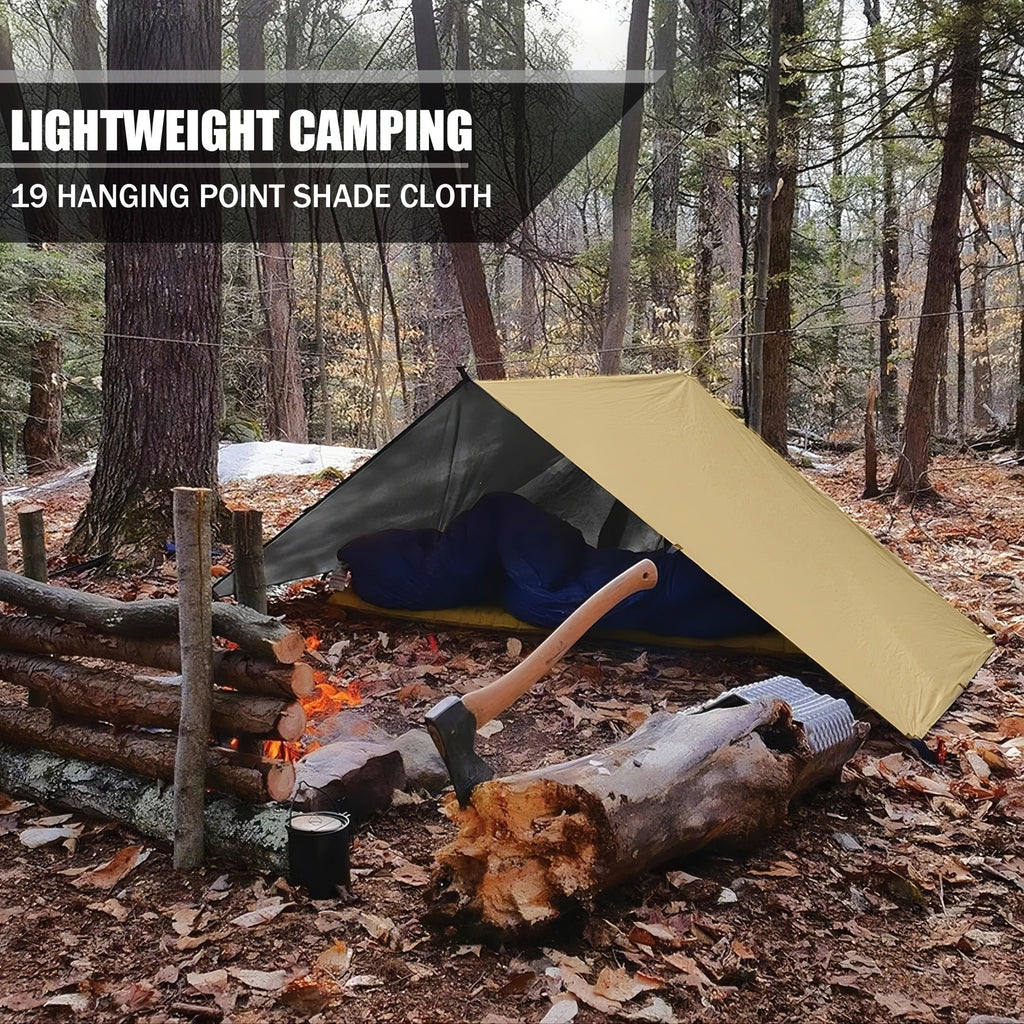 Waterproof Camping Tarp Shelter 19 Tethering Points Hammock Rain Fly Sunshade Lightweight Survival Tarpaulin for Hiking Backpacking Cycling DIY Outdoor Canopy Sun Protection Emergency Shelter