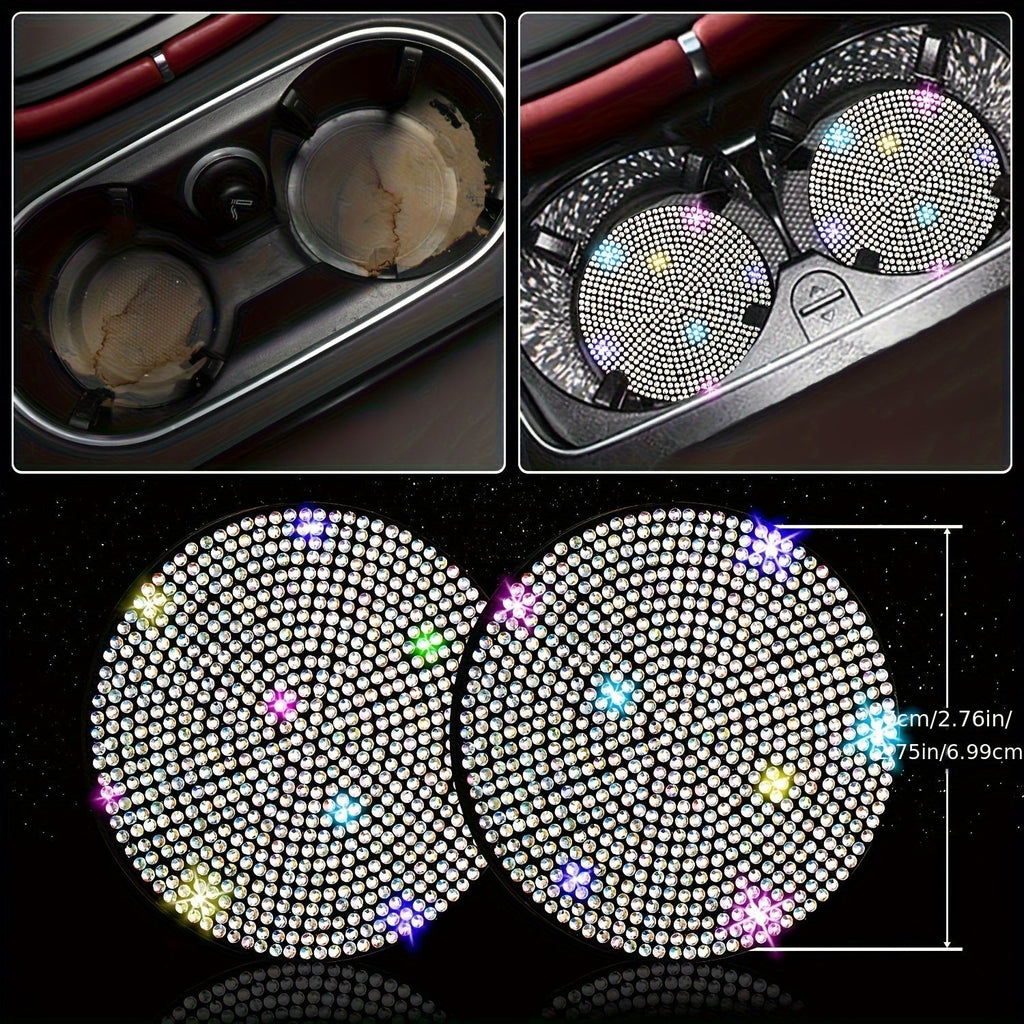 8pc Rhinestone Bling Car Accessories Set for Women – Steering Wheel Cover, Coasters, Seatbelt Pads, Starter Rings & Shift Knob Cover, 7 Colors, Sparkly Glitter Interior Kit