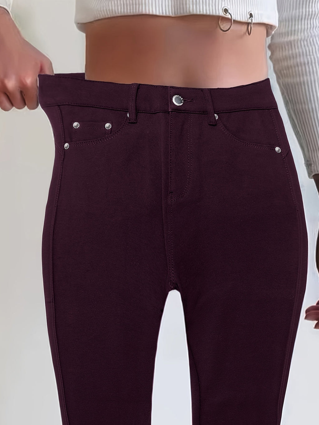High Waist Stretch Skinny Jeans Women Metal Button Detail Street Style Slim Fit Denim Pants 10 Colors S-XXL