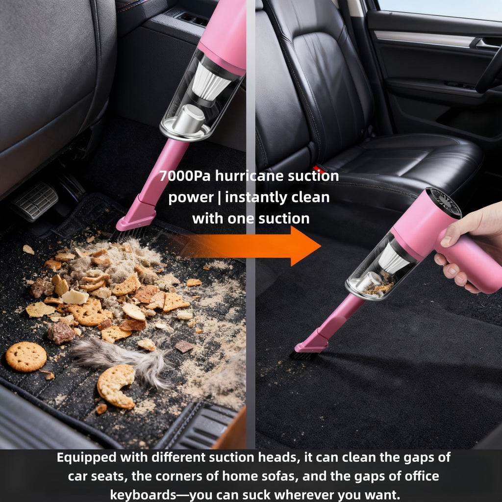 Cordless Car Vacuum Cleaner 7KPa Strong Suction 80dB Quiet Operation 3 Nozzles Rechargeable Handheld Portable Auto Vacuum for Car Interior Home Pet Hair Women Gift Car Accessories