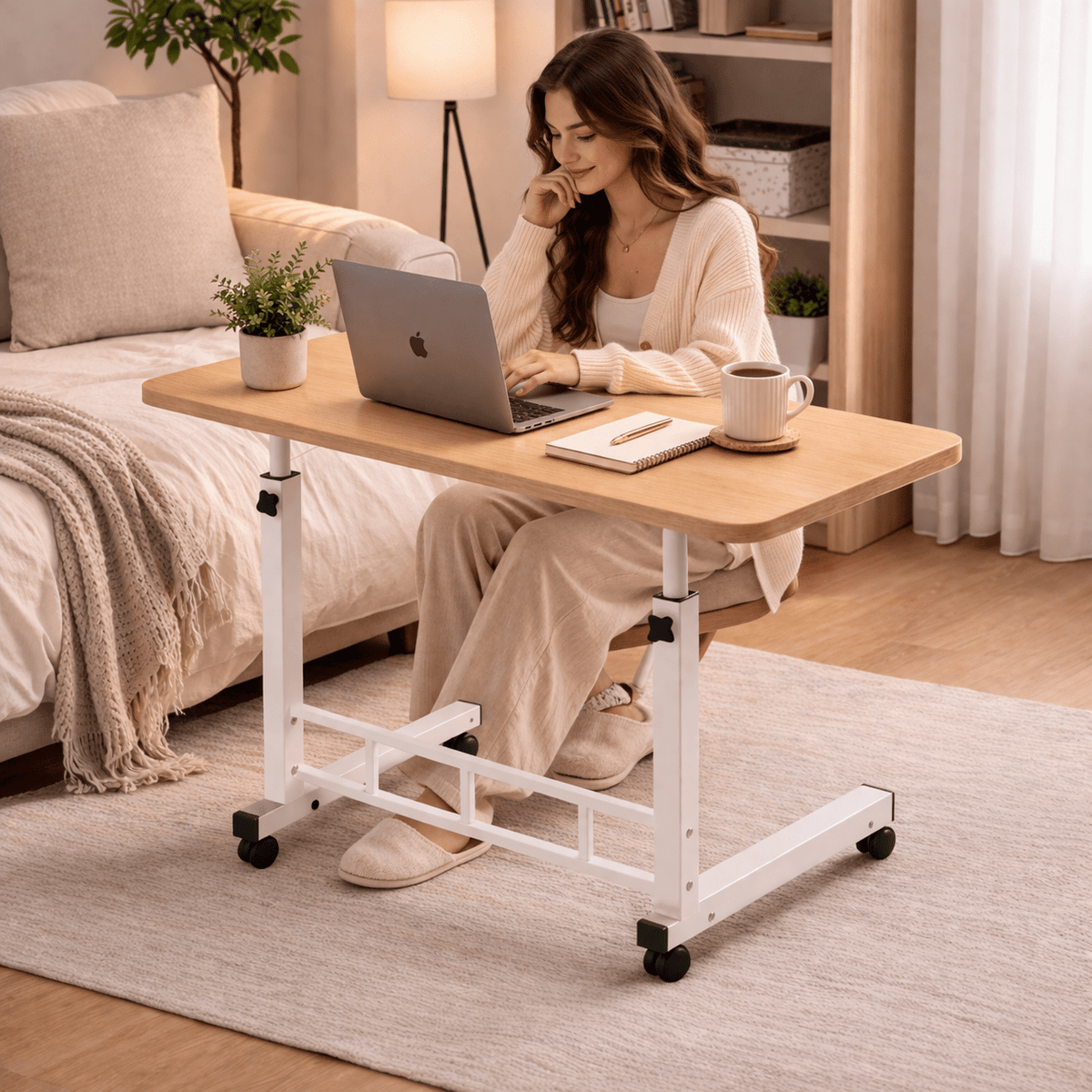 Adjustable Height Rolling Laptop Table with Wheels – Mobile Bedside Computer Desk & Sofa Side Table for Bedroom, Home Office, Dorm, 8 Colors Available