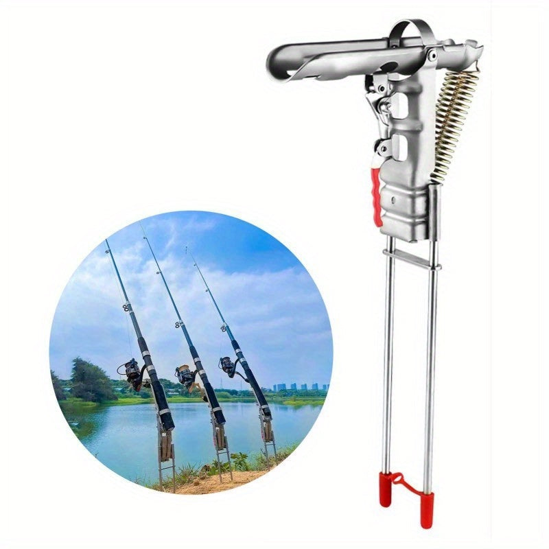 Stainless Steel Fishing Rod Holder 360 Degree Rotation Rust-Proof Spring Clamp Ground Stand No Assembly Bank Fishing Rod Bracket High Sensitivity Fits All Rod Sizes 35x17cm