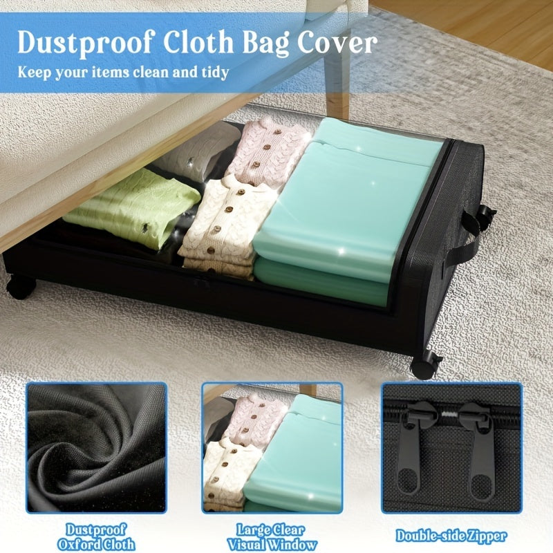 Under Bed Storage Organizer 2 Pack – Metal Underbed Storage Bins with Wheels and Lid Rolling Containers for Clothes Bedding Shoes Blankets Books Bedroom Dorm Apartment Black Gray