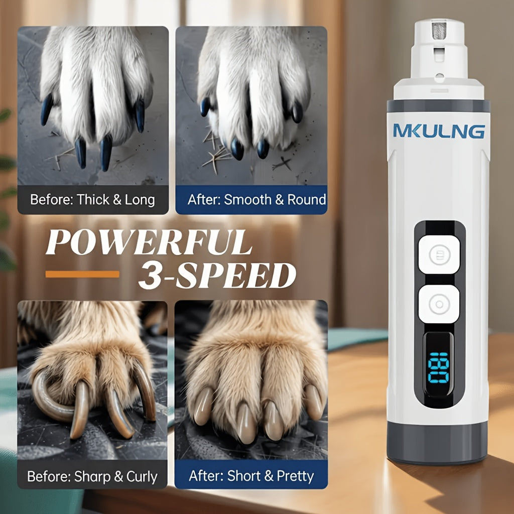 Quiet Dog Nail Grinder with LED Light – Upgraded 3-Speed Rechargeable Electric Pet Nail Trimmer & Grinder Kit, Painless Paw Grooming for Small Medium Large Dogs & Cats