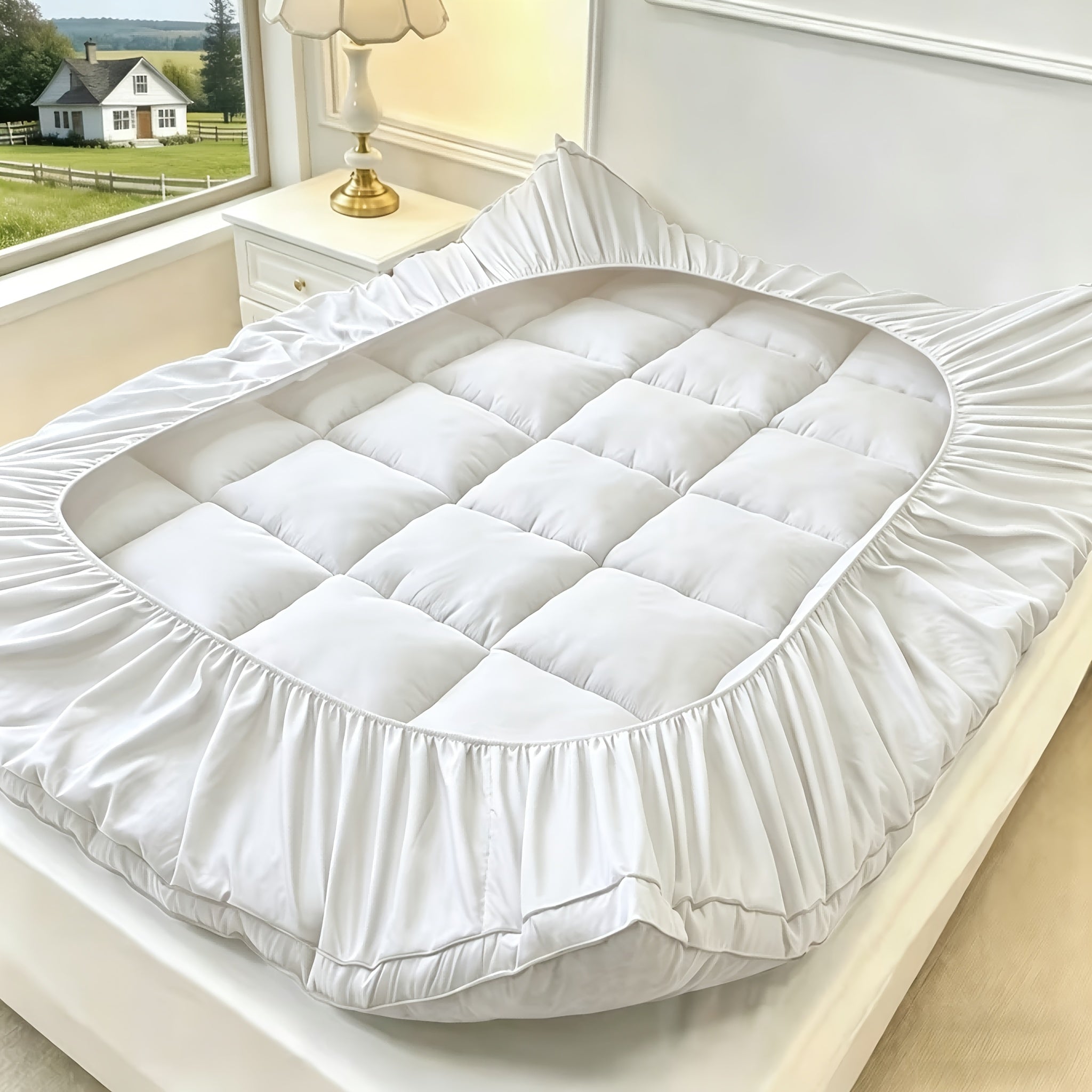 Quilted Pillow Top Mattress Topper Cooling Mattress Pad – Deep Pocket 8-21 Inch Fits Twin Full Queen King California King White Gray Black Navy Breathable Bedroom Upgrade Gift
