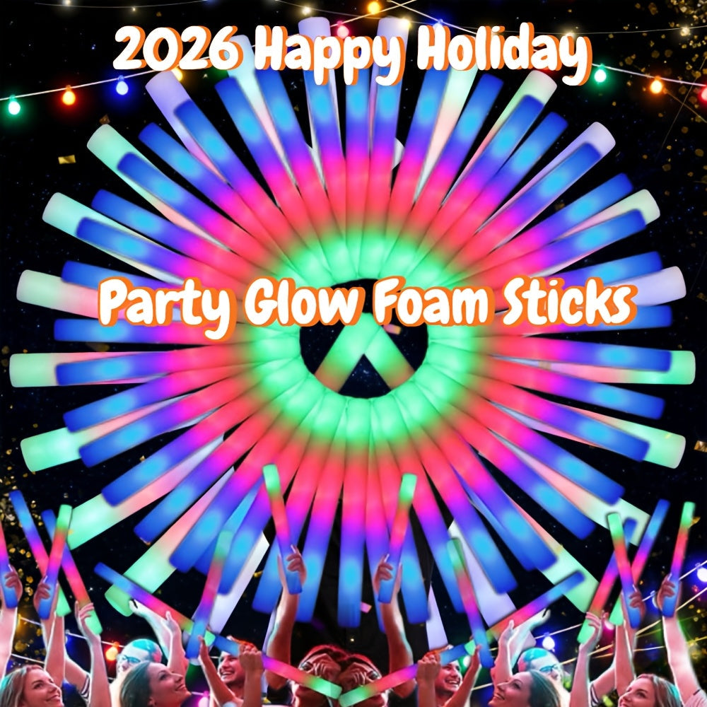 LED Foam Light Sticks Bulk Pack 28 48 or 100 Pieces – 3-Mode Color Changing Flashing Glow Sticks for Glow Parties Weddings Concerts Birthdays Halloween Christmas Camping Cheering Events – Safe for Kids Adults