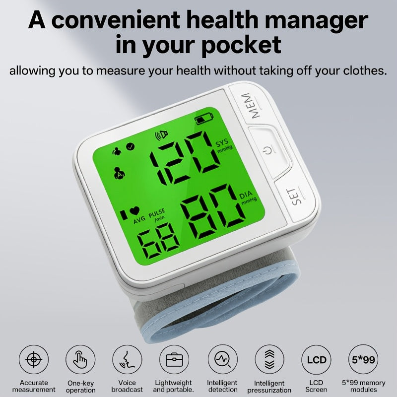 Wrist Blood Pressure Monitor Automatic Digital BP Cuff with Large LCD Display – Pulse Rate & Irregular Heartbeat Detection, Portable Home Use for Seniors & Adults, One-Button Operation