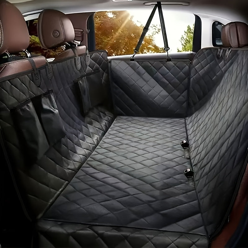 Dog Car Seat Cover Pet Hammock 600D Waterproof Scratch-Proof Rear Seat Protector with 4 Side Pockets & Non-Slip Backing – Universal Fit for Cars, Trucks & SUVs, All Dog Breeds