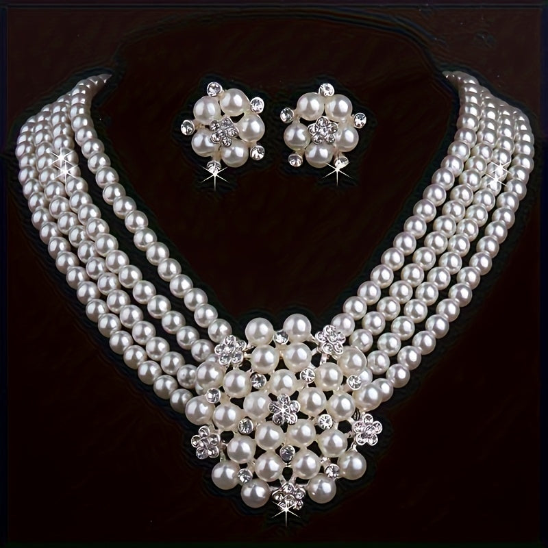 Luxury Bridal Necklace & Earring Set for Women – Silver Plated Beaded Zinc Alloy Wedding Jewelry Set Elegant Dress Accessories Evening Party Stage Performance Bridesmaid Gift