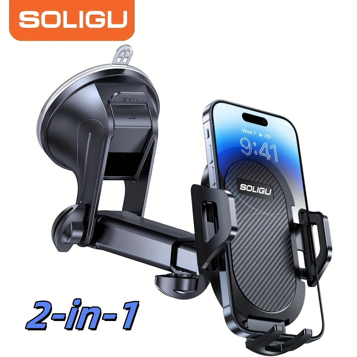 3-in-1 Car Phone Mount – Super Suction Dashboard & Air Vent Holder with Telescopic Arm, Adjustable Cradle & Quick Release for All Phones, Durable Metal Hooks