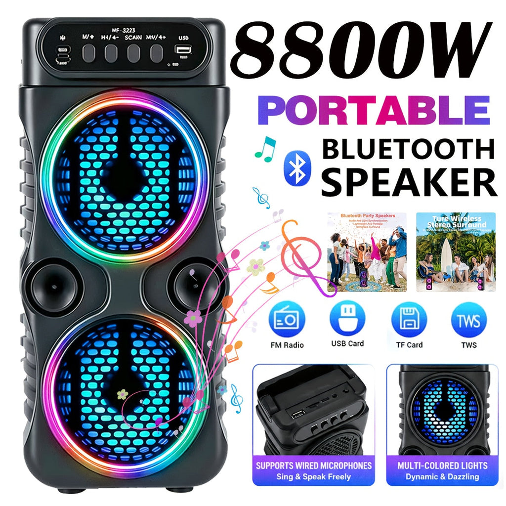 Portable PA Bluetooth Party Speaker with RGB Lighting, Subwoofer & FM Radio – Supports BT, TWS, USB, TF & Mic Input for House Parties, Holiday Gatherings & Indoor Dancing, Standard & Upgraded Versions