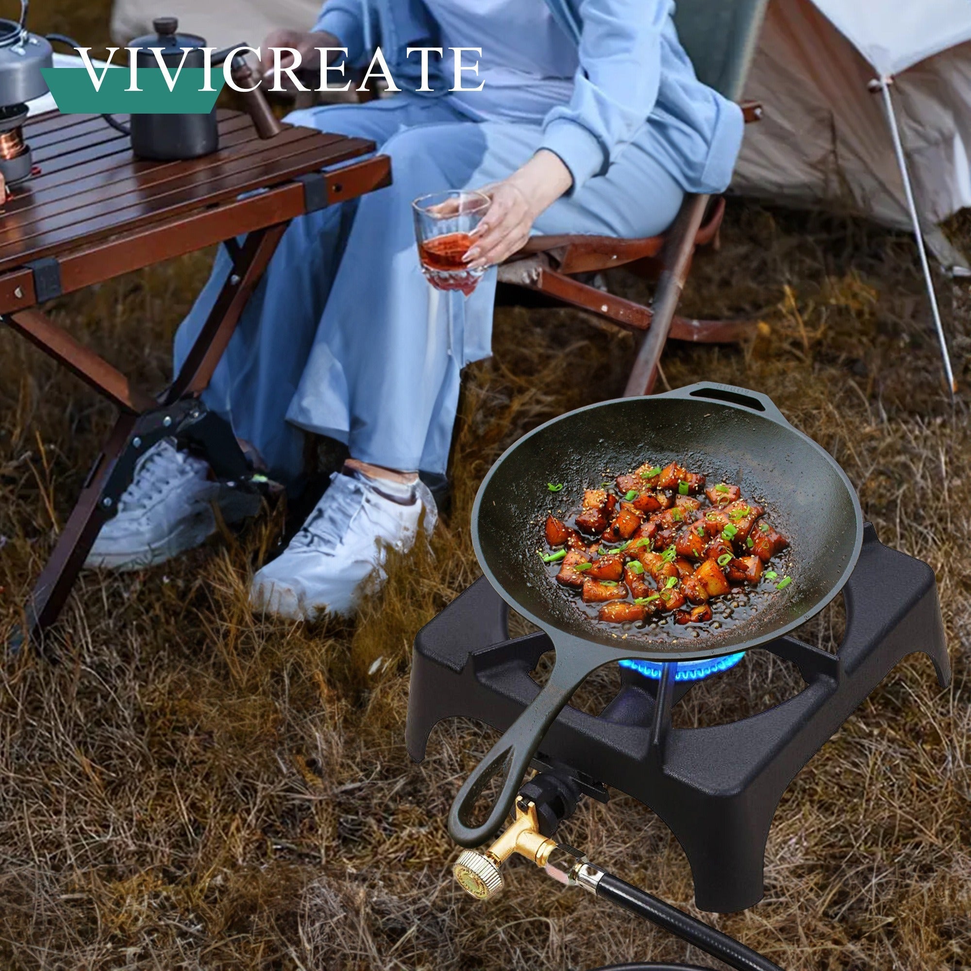 Portable Propane Camp Stove 1 or 2 Burner - Outdoor Gas Cooker with CSA Certified Regulator & Hose for Camping, BBQ, Home Brewing, Turkey Fry & Patio Cooking