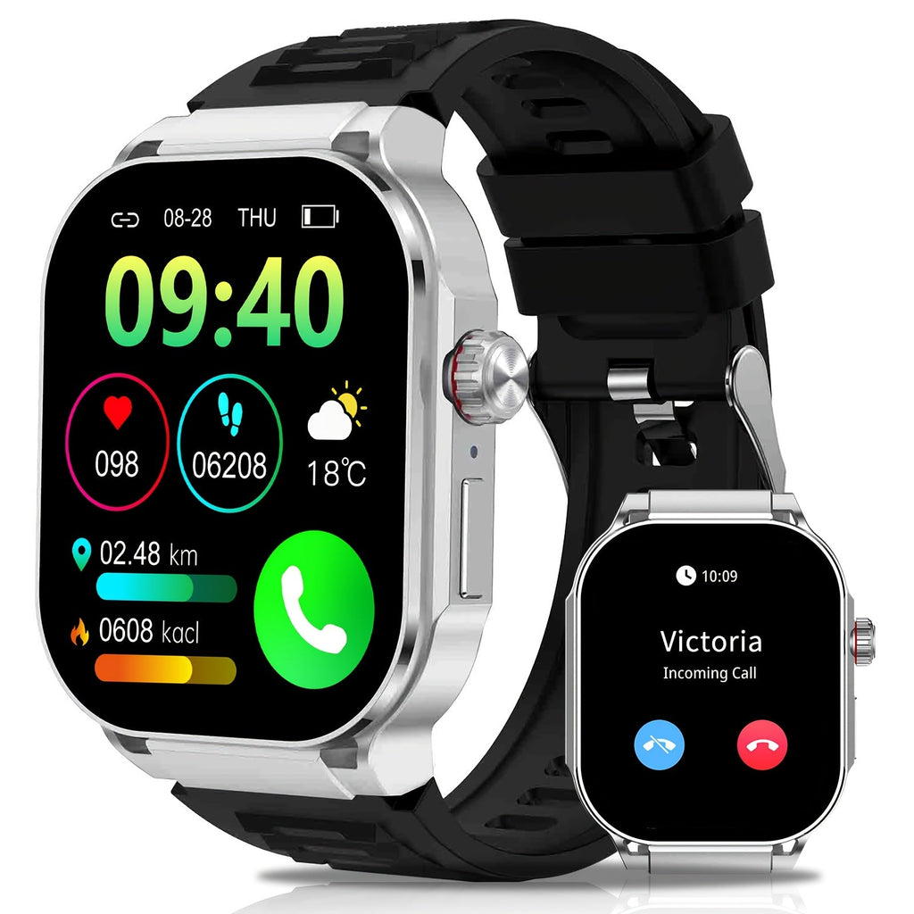Smartwatch with AI Voice Command 2.1" HD Full Screen Bluetooth 5.3 – 400mAh Battery, Wireless Calls, SMS Alerts, 123+ Sports Modes, Music Playback, Heart Rate & Fitness Tracker for Men Women