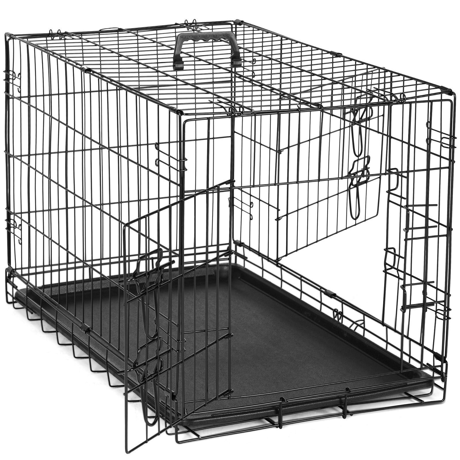 Folding Wire Dog Crate with Divider & Leak-Proof Tray – Double Door Collapsible Metal Kennel for Small, Medium & Large Dogs, Indoor, Outdoor & Travel Use