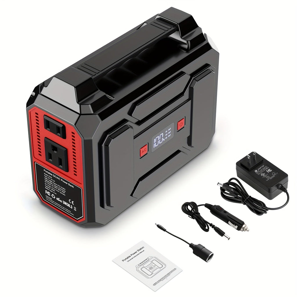 Portable Power Station 100W 300W Solar Generator AC Outlet USB QC3.0 Fast Charge DC Port LED Flashlight High Capacity Battery Pack for Camping Hiking CPAP Emergency Backup Power