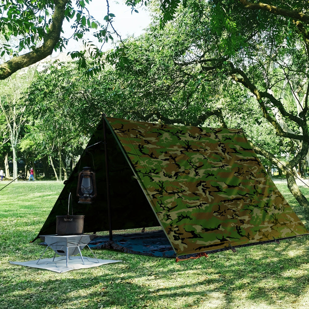 Outdoor Camping Tarp Canopy with UV Protection & Alloy Bracket – Portable Foldable 4-Person Shelter for Backpacking, Hiking, Garden & Outdoor Survival | All-Season Camping Awning