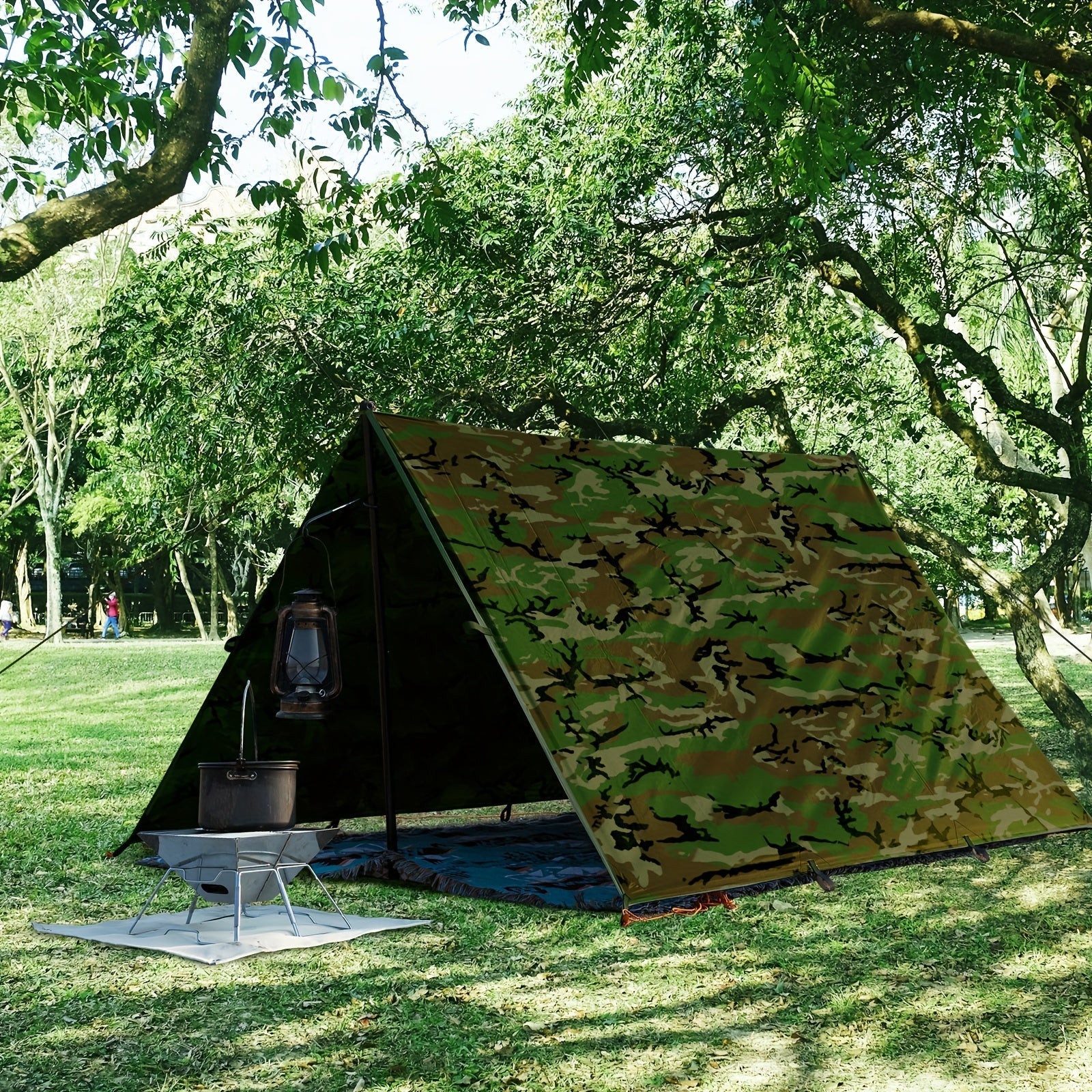 Outdoor Camping Tarp Canopy with UV Protection & Alloy Bracket – Portable Foldable 4-Person Shelter for Backpacking, Hiking, Garden & Outdoor Survival | All-Season Camping Awning