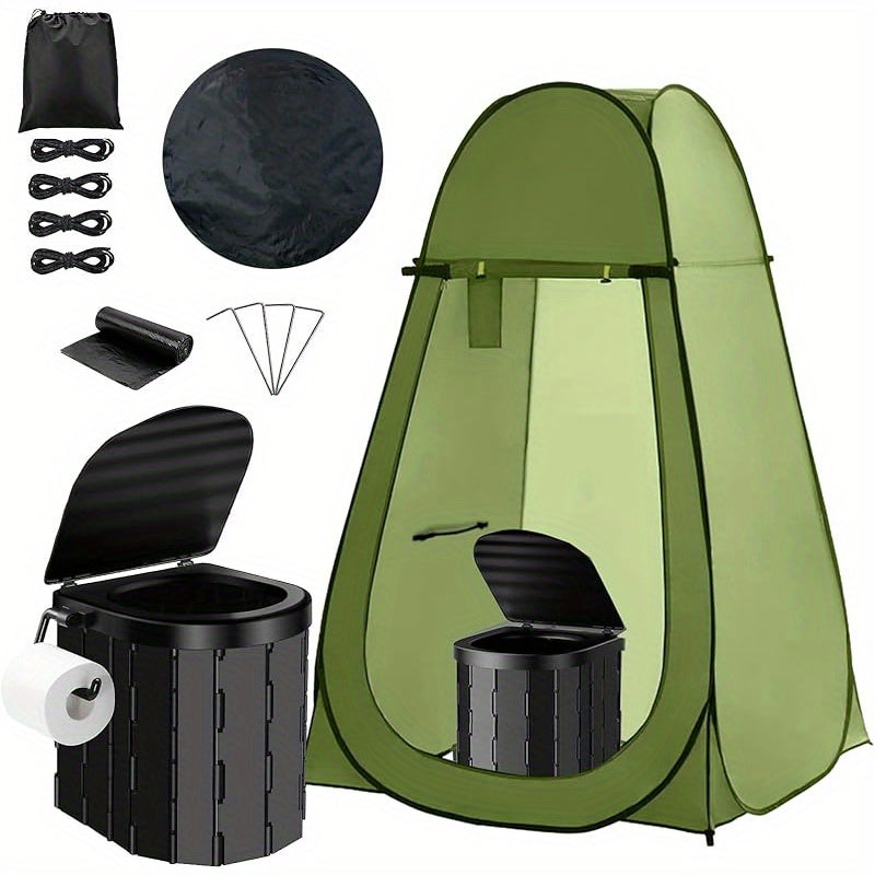 Portable Camping Toilet & Privacy Tent – Pop Up Potty Tent for Adults with 12 Toilet Bags, Ground Stakes, Windproof Ropes & Moisture Mat, Foldable Outdoor Toilet for Camping Travel Hiking