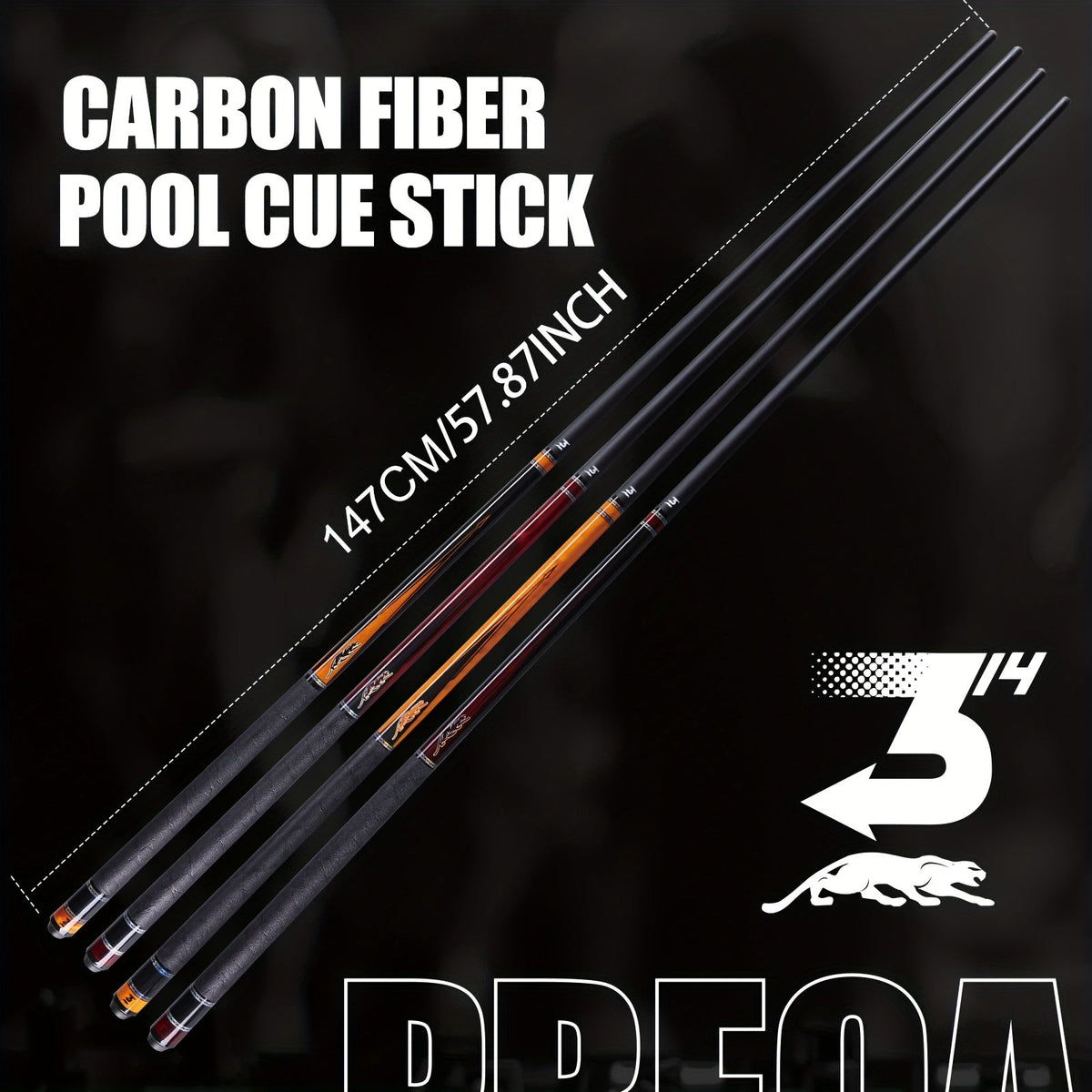 PREDAIDR SP Series Carbon Fiber Pool Cue 58" – Professional Low Deflection Billiard Cue Stick 12.5mm Tip Leather Grip 3/8x8 Pin Joint 19-20oz
