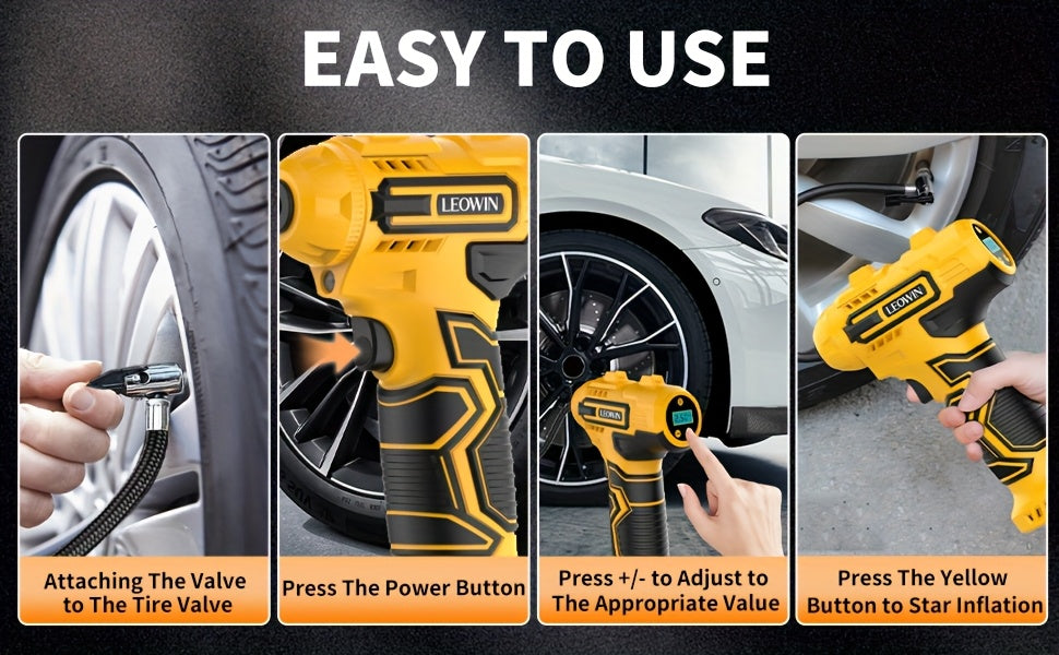 Portable Tire Inflator 150 PSI 120W Cordless Air Compressor 25L/min Fast Inflate Auto-Shutoff Digital Pressure Gauge LED Light Dual 2000mAh Battery for Car Motorcycle Bike Ball | Nova Mart