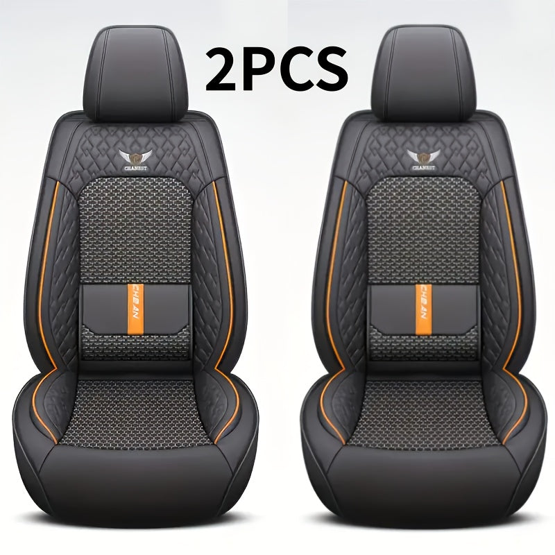 Universal Car Seat Covers Faux Leather Waterproof – Full Set 5-Seat or 2 Front Seats for SUV Sedan Pickup, 3D Diamond Sponge Cushion, Stretchable Non-Slip